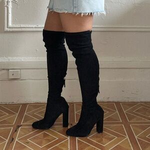 Steve Madden Black Thigh High Sued Boots - Size 5